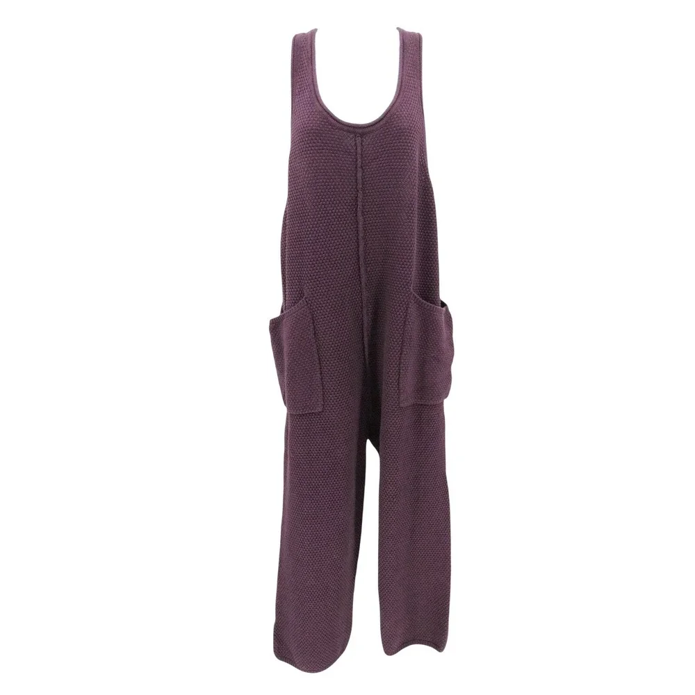 NWT‎ Free People Beach Hailee Cozy Jumpsuit M Vintage Wine Wide Leg Knit Boho